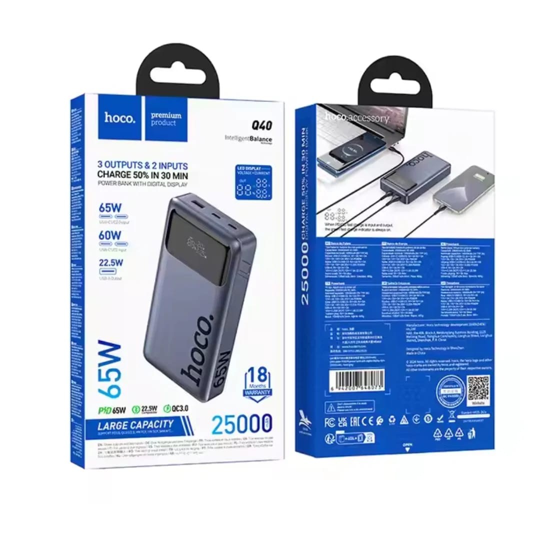 hoco Q40 Leader PD65 W power bank with digital display dark 25000mAh - 1060 - Tokarri