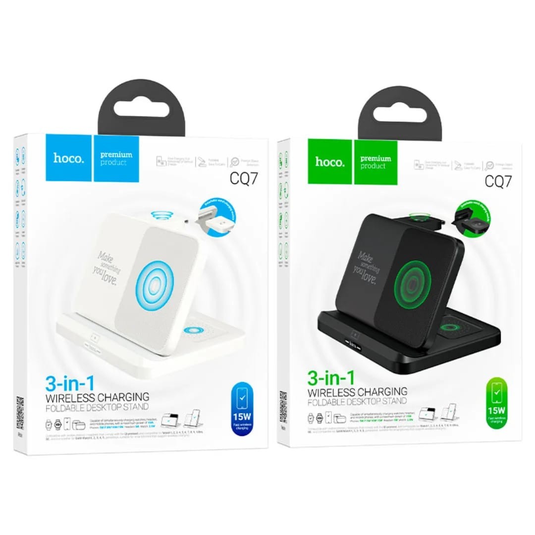 Hoco CQ7 pass wireless charger folding 3 in 1 for android and IOS - 1064 - Tokarri