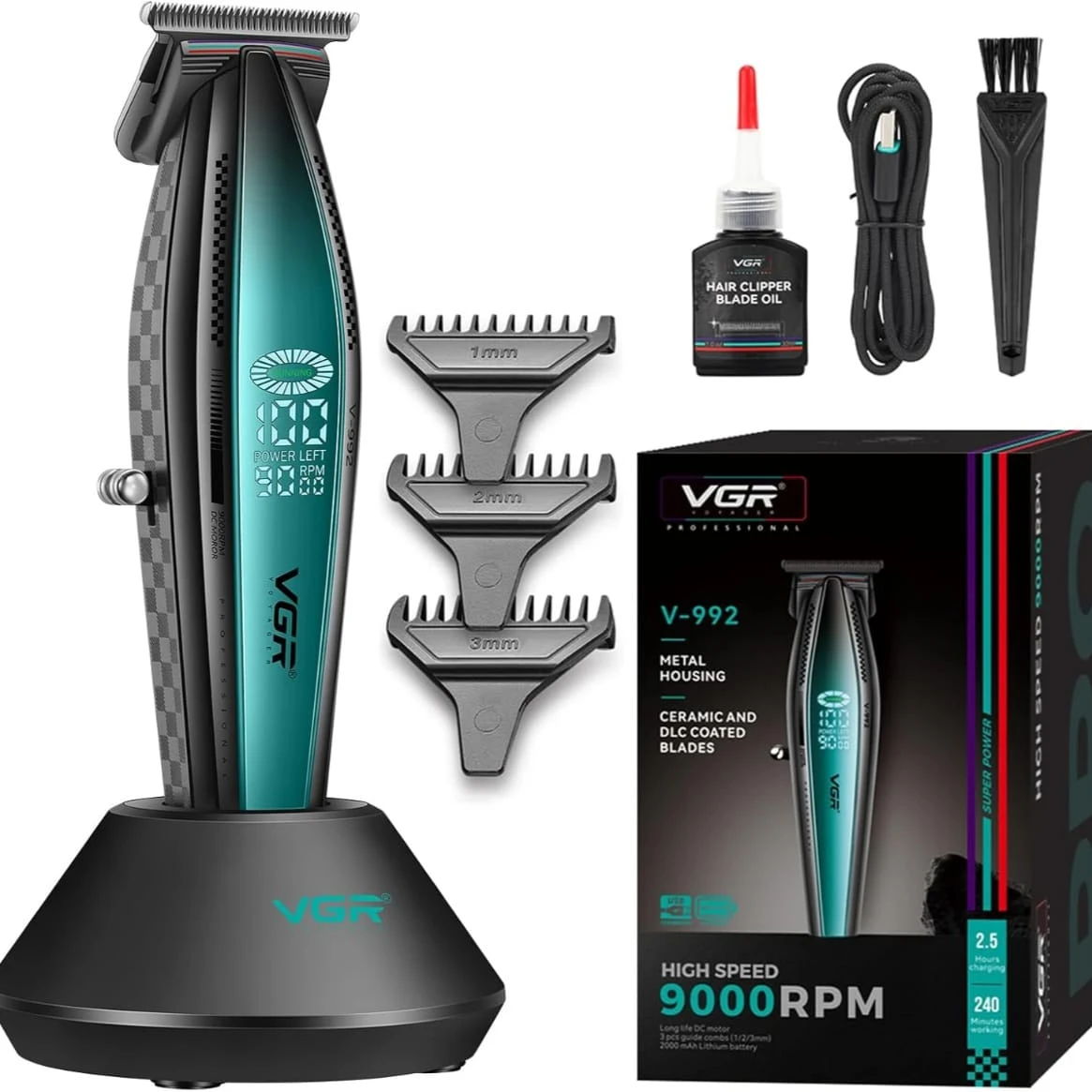 VGR- V-992 Professional Hair Trimmer for Men – Rechargeable Cordless Zero Gapped - Tokarri