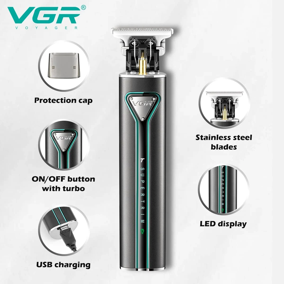 VGR- V-009 Professional Pro Li Outliner Cordless Hair Clipper for Men - 1201 - Tokarri