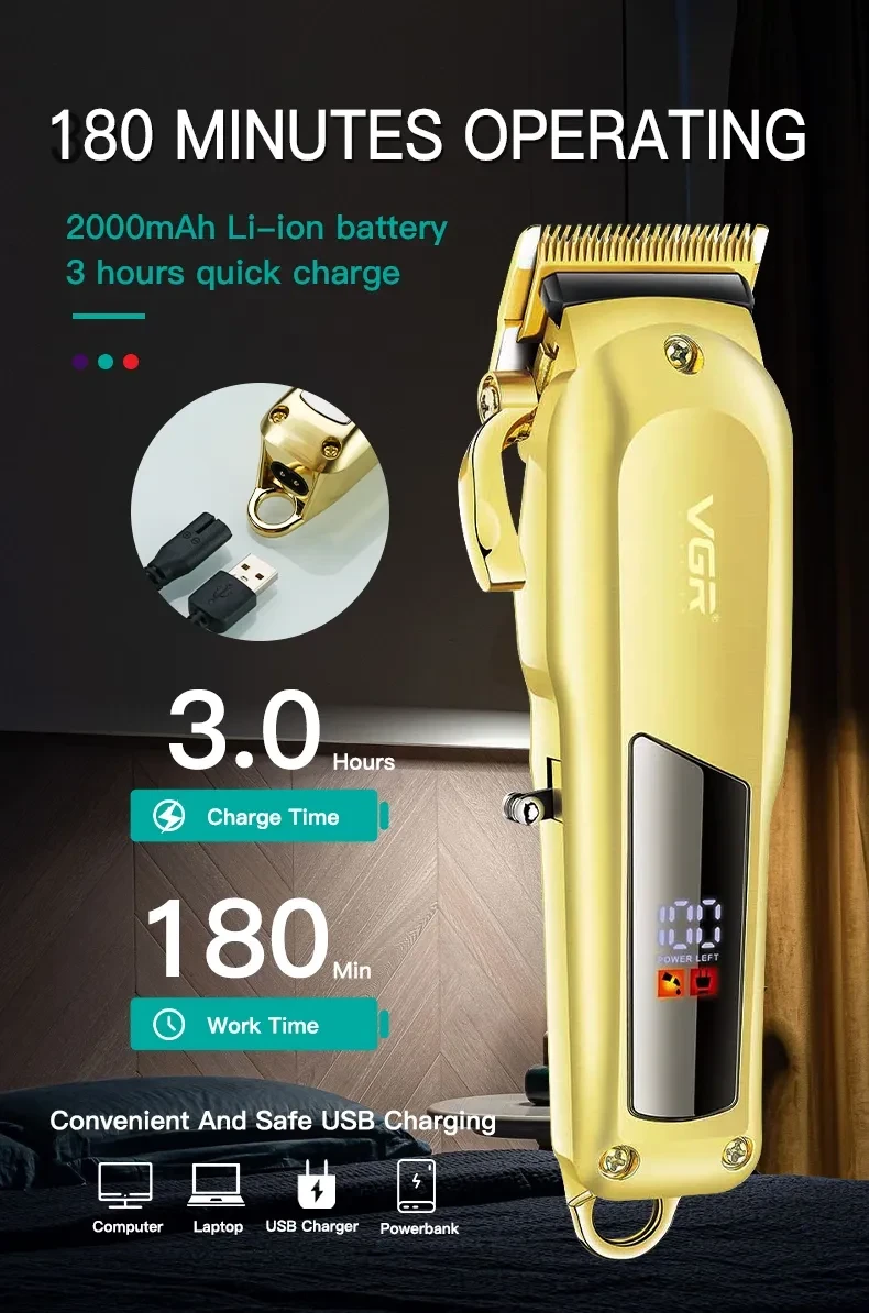 VGR- Professional Cordless Hair Trimmer Clippers Shaving Cutting Barber V-278 - 1248 - Tokarri