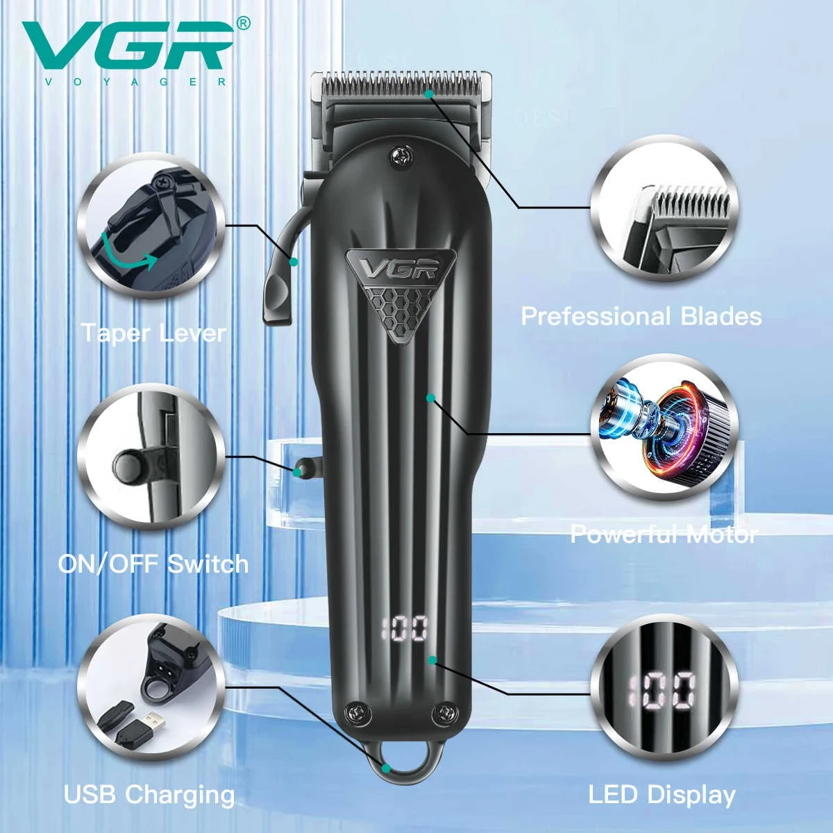 VGR V-282 Salon Series Professional Digital Display Cordless Hair Clipper - 1339 - Tokarri
