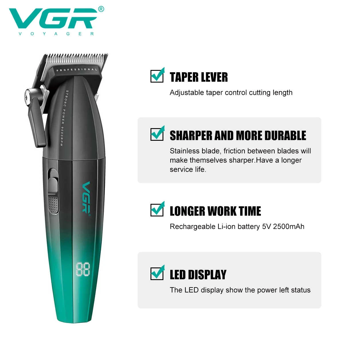 VGR V-003 Professional Hair Clipper For Men, (Black/gold) - 1344 - Tokarri