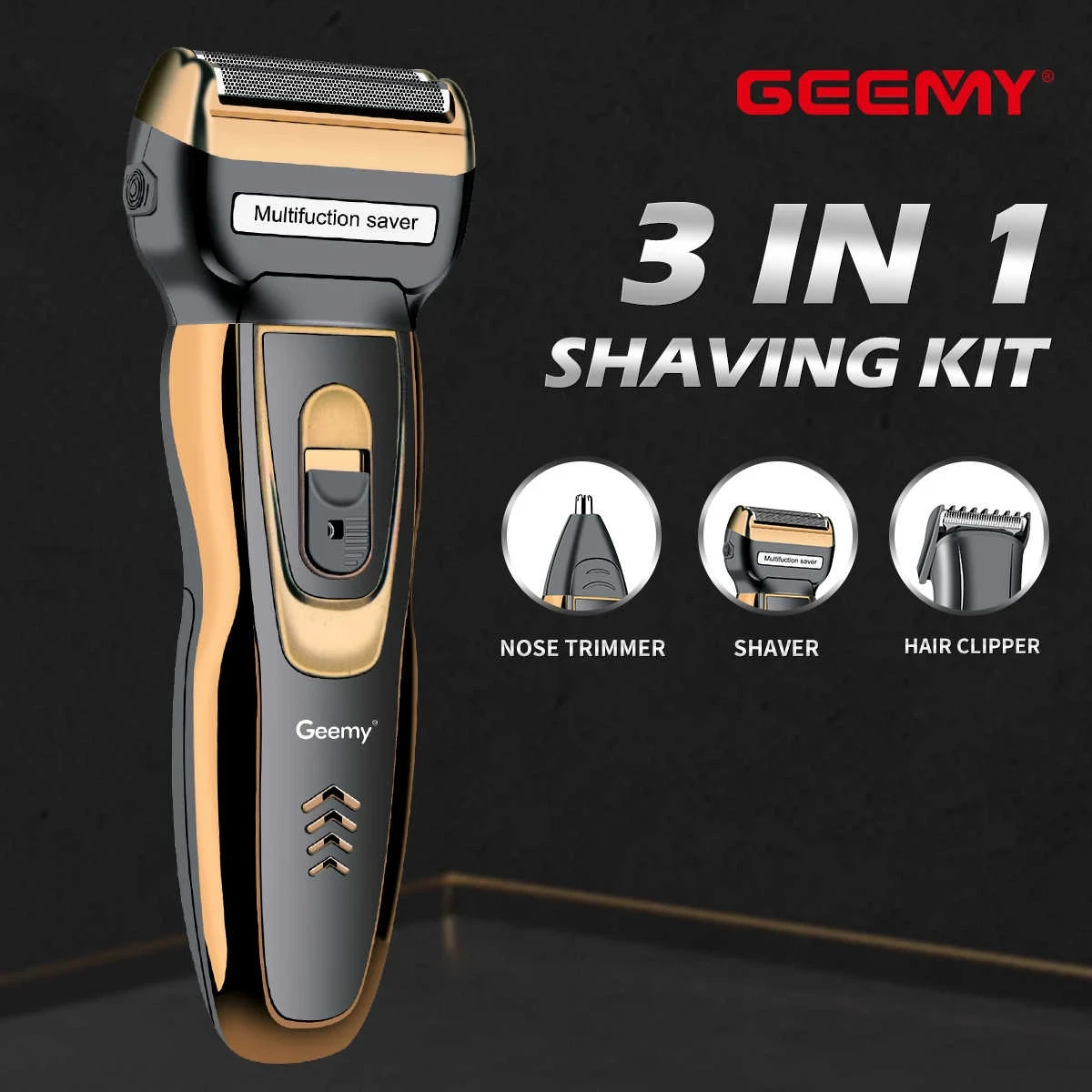 Gemei Gm-595 3 In 1 Double Battery Cordless Nose Hair Trimmer Grooming Kit - 1368 - Tokarri