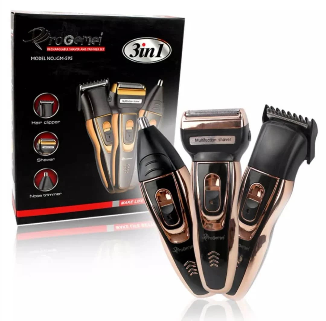 Gemei Gm-595 3 In 1 Double Battery Cordless Nose Hair Trimmer Grooming Kit - 1367 - Tokarri