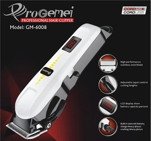 GEEMY Gm 6008 Professional Hair Clipper Rechargeable Hair Trimmer - 1395 - Tokarri