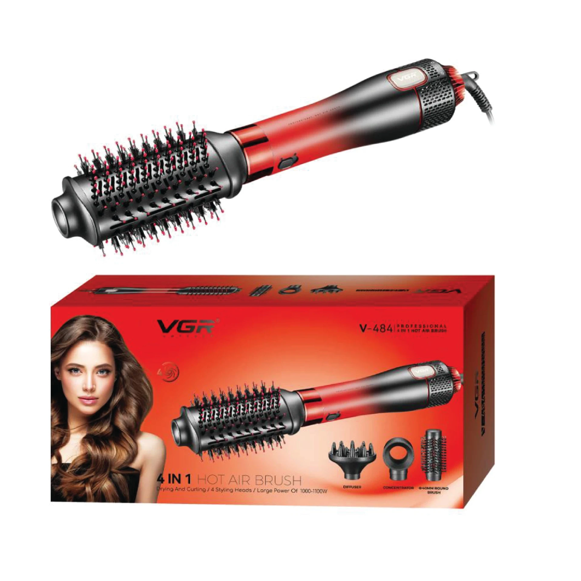 VGR V-484 Professional 1000-1100W | 4 IN 1 Hot Air Brush | 4 Styling Heads, Diff - 1660 - Tokarri