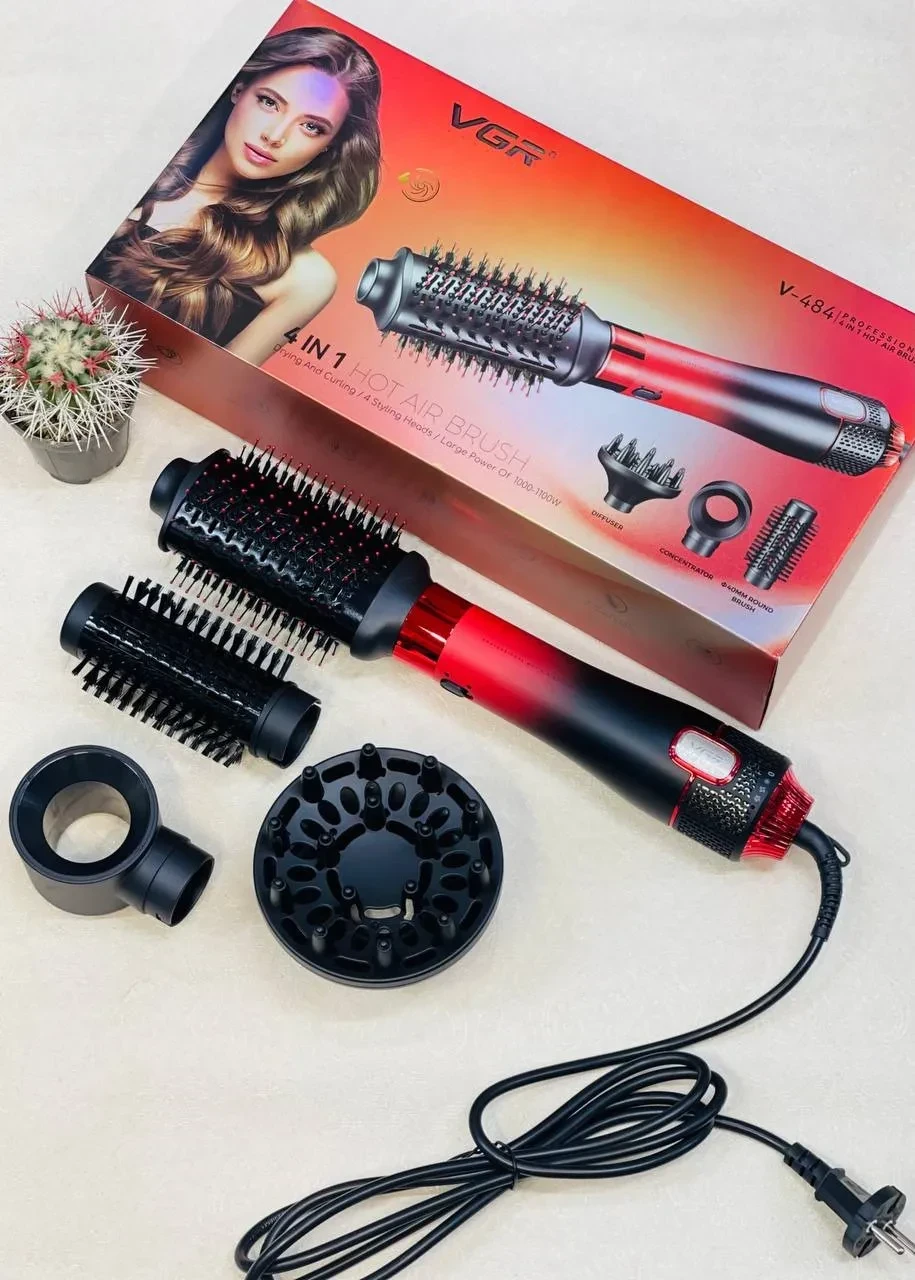VGR V-484 Professional 1000-1100W | 4 IN 1 Hot Air Brush | 4 Styling Heads, Diff - 1661 - Tokarri